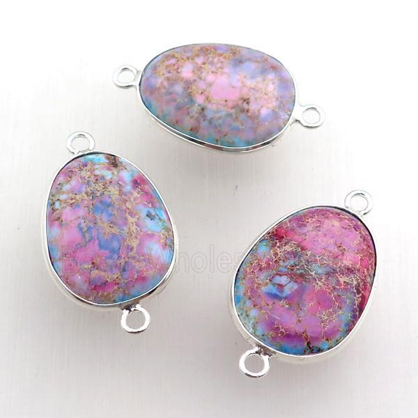pink Imperial Jasper teardrop connector, silver plated