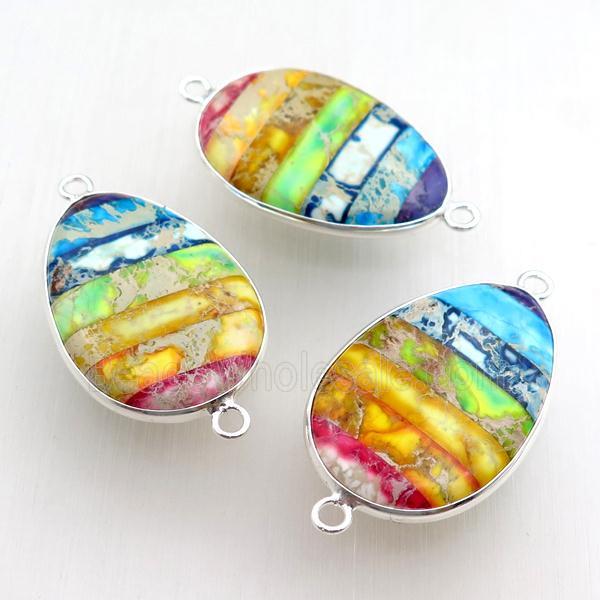 Imperial Jasper Chakra connector, teardrop, silver plated