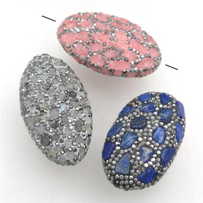 Clay oval Beads Paved Rhinestone with gemstone, mixed