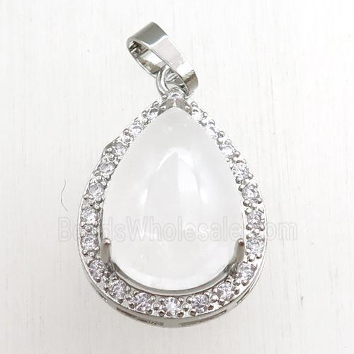 clear quartz pendant paved rhinestone, teardrop, platinum plated
