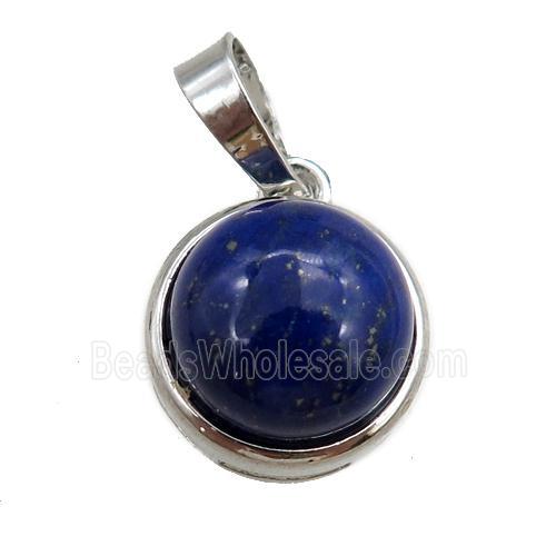 lapis pendant, circle, platinum plated