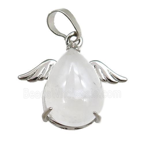 clear quartz angel pendant, platinum plated