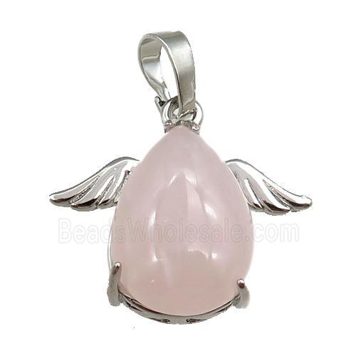 rose quartz angel pendant, platinum plated