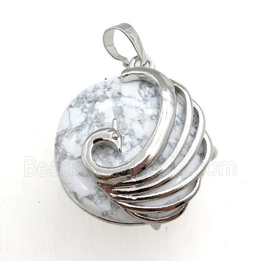 white howlite turquoise circle pendant with phoenix