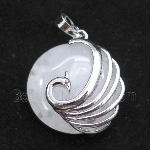 clear quartz circle pendant with phoenix