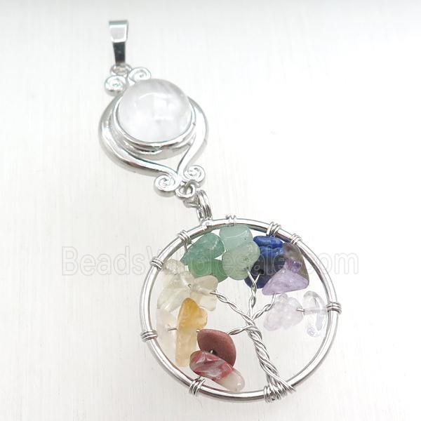 clear quartz chakra pendant with tree of life