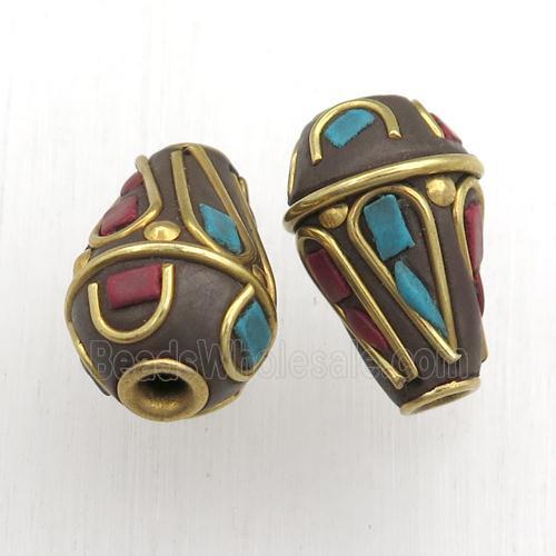 tibetan beads, brass, teardrop