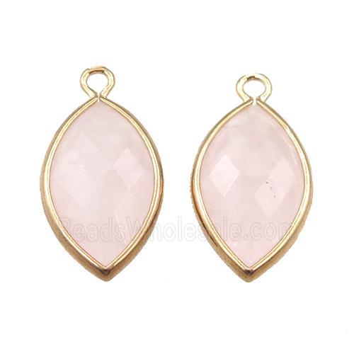 rose quartz pendant, faceted horseeye, gold plated