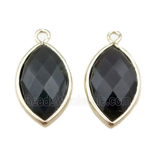 black onyx agate pendant, faceted horseeye, gold plated