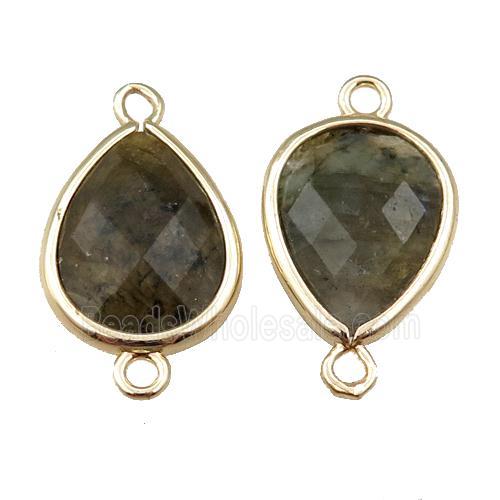Labradorite connector, faceted teardrop, gold plated