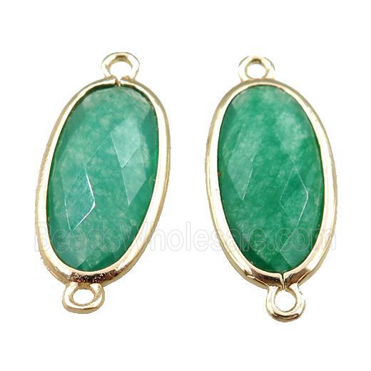 green jade connector, faceted oval, gold plated