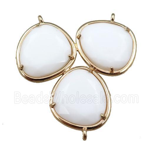 white jade connector with 3loops, gold plated