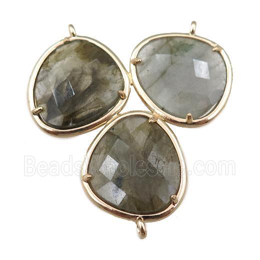 Labradorite connector with 3loops, gold plated