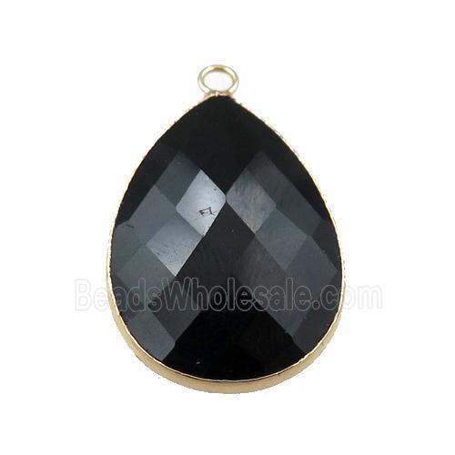 black Onyx Agate pendant, faceted teardrop