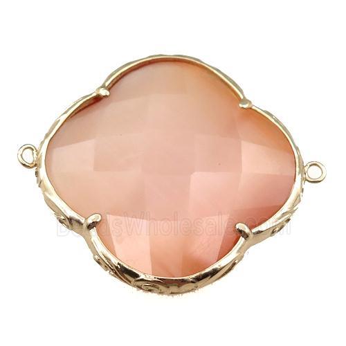 peach cats eye stone clover connector, faceted