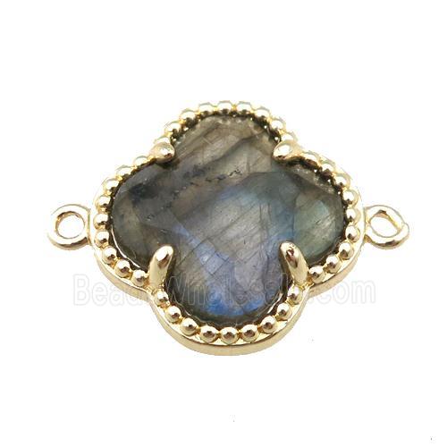 labradorite connector, faceted clover, gold plated