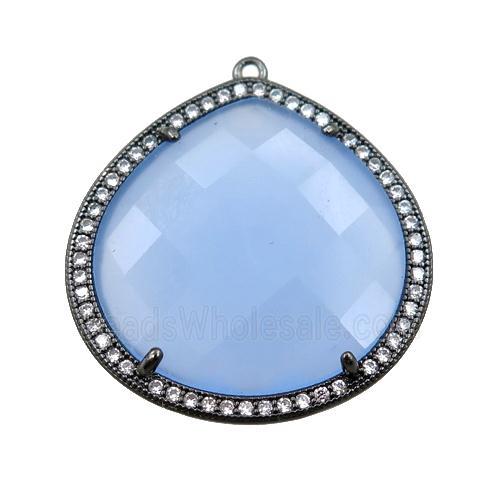 blue cats eye stone peandant paved rhonestone, faceted teardrop