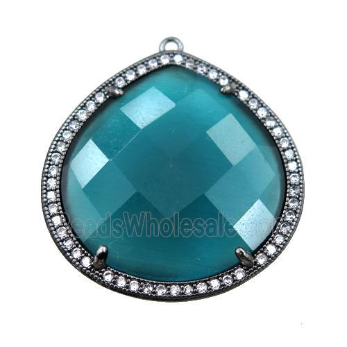 peacock green cats eye stone peandant paved rhonestone, faceted teardrop