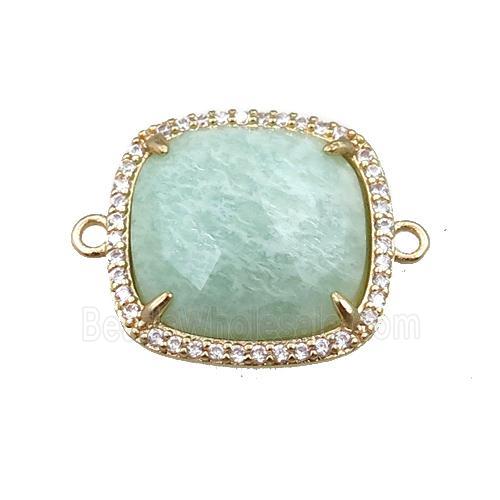 Amazonite connector pave rhinestone, faceted square