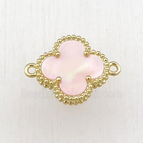 pink Queen Shell clover connector, gold plated