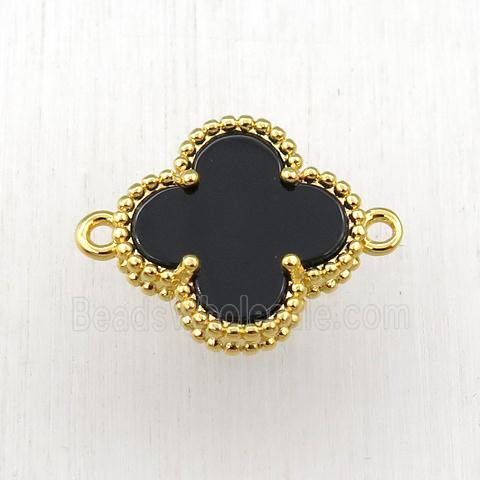 black Pearlized Shell clover connector, gold plated
