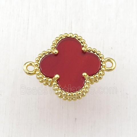 red Pearlized Shell clover connector, gold plated