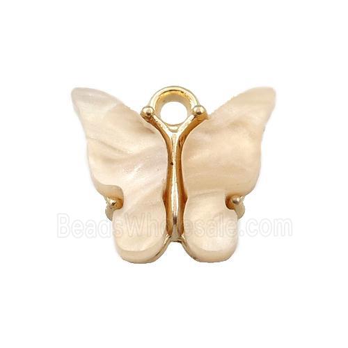peach pearlized Glass butterfly pendant, gold plated