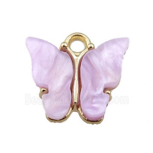 purple pearlized Glass butterfly pendant, gold plated