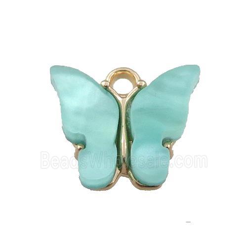 green pearlized Glass butterfly pendant, gold plated