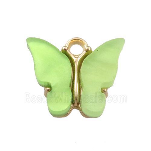 green pearlized Glass butterfly pendant, gold plated