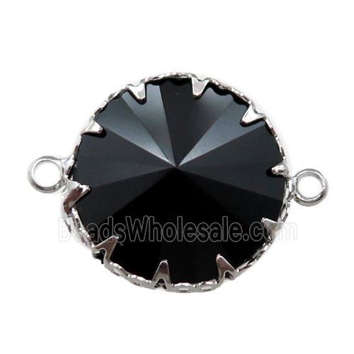 black crystal glass circle connector, platinum plated