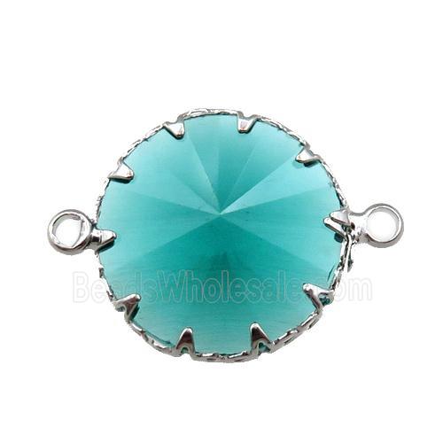 peacockgreen crystal glass circle connector, platinum plated