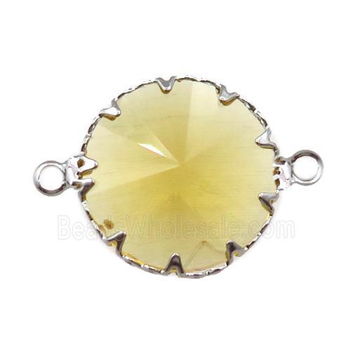 yellow crystal glass circle connector, platinum plated