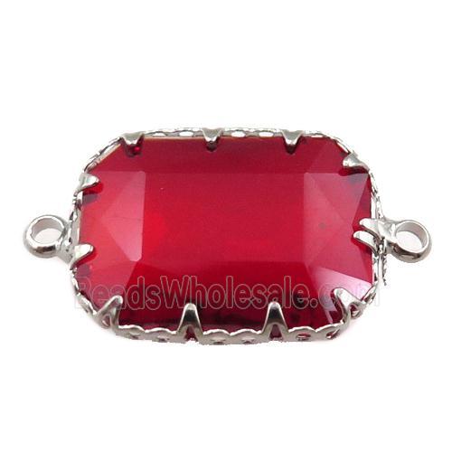 red crystal glass rectangle connector, platinum plated