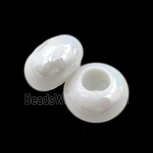 Europe style white Pearlized Glass rondelle beads, AB-color electroplated