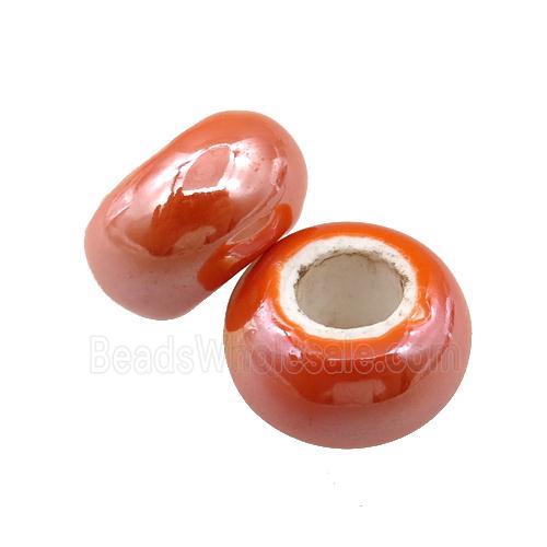 Europe style orange Pearlized Glass rondelle beads, light electroplated