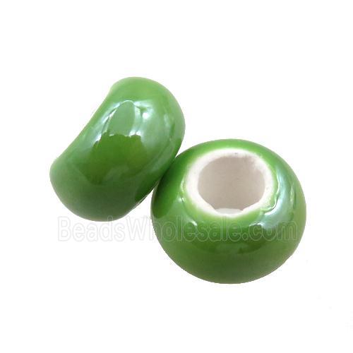 Europe style green Pearlized Glass rondelle beads, light electroplated