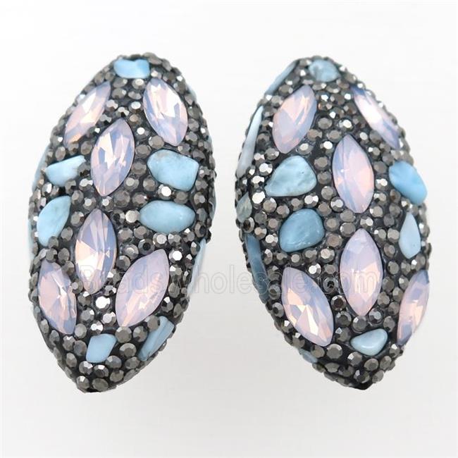 Clay oval beads paved rhinestone with larimar