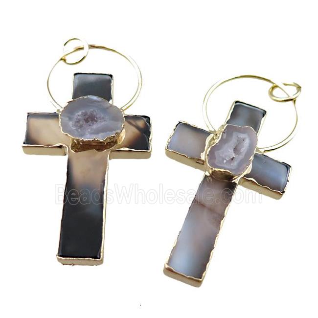 heihua Agate cross pendant, gold plated
