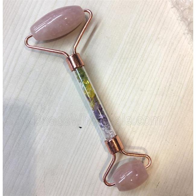 Rose Quartz Roller GuaSha Massage Tools, rose gold