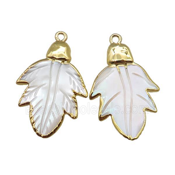 Mother of pearl leaf pendant, gold plated