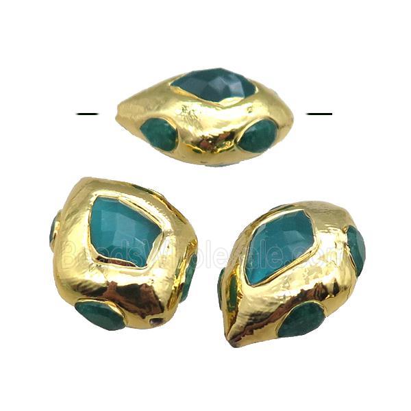 blue jade teardrop beads, gold plated