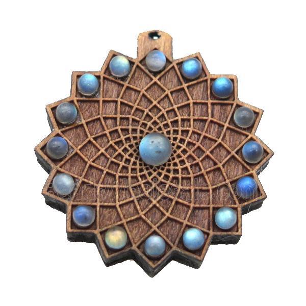 wood pendant with labradorite