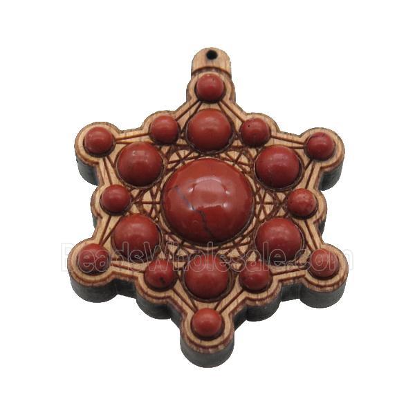 wood pendant pave red jasper