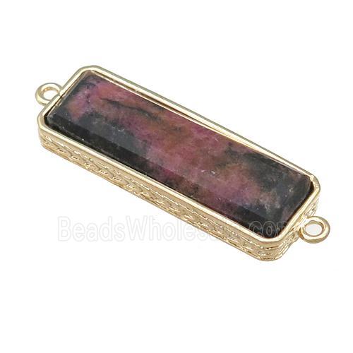 red Rhodonite rectangle connector, gold plated