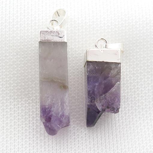 Amethyst Druzy cuboid pendant, silver plated