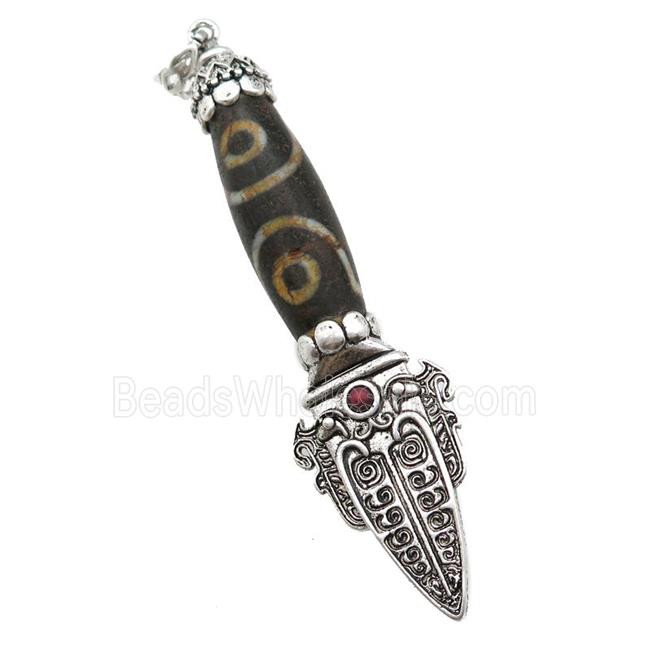 tibetan Agate pendant, eye, antique silver