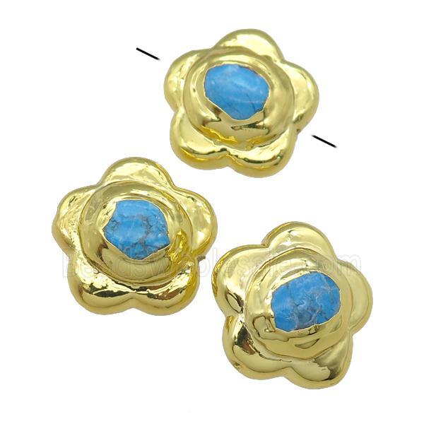 Assembled Turquoise flower beads, gold plated