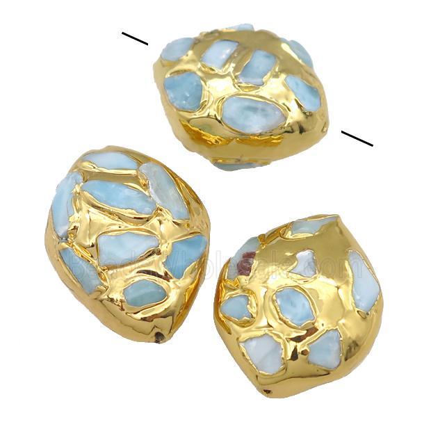 Larimar oval beads, gold plated