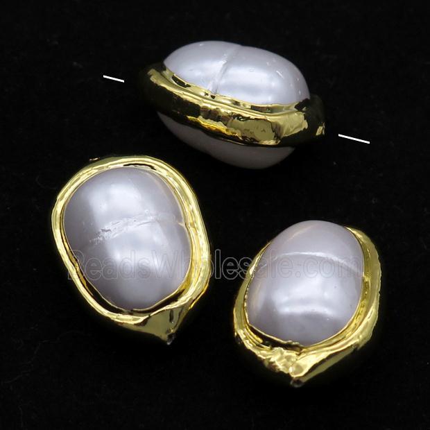 white pearlized Shell teardrop Beads, gold plated